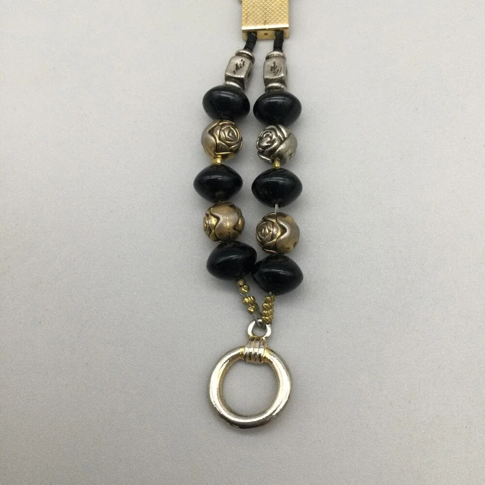 Express Womens Watch 27mm GMOP Abalone Black Bead Bracelet New Battery 8